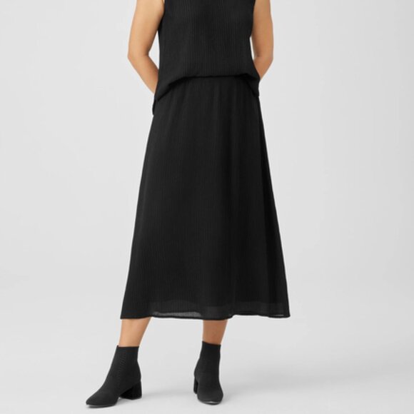 NWT Eileen Fisher Black Accordion Silk Jacquard Skirt - Picture 1 of 6